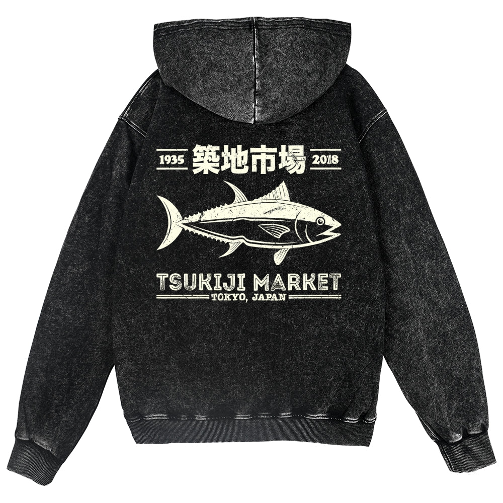 Tsukiji Fish Market Vintage Wash Zip Hoodie