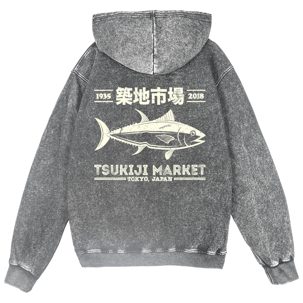 Tsukiji Fish Market Vintage Wash Zip Hoodie