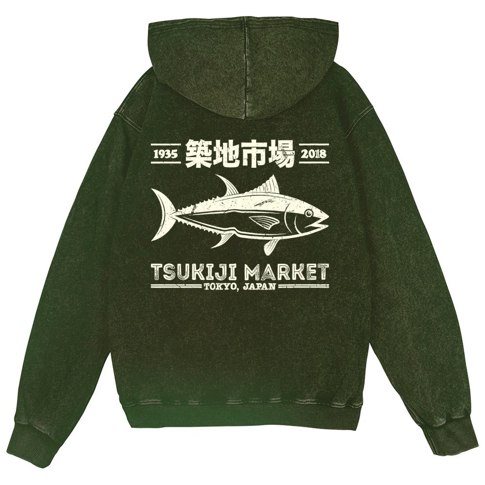 Tsukiji Fish Market Vintage Wash Zip Hoodie