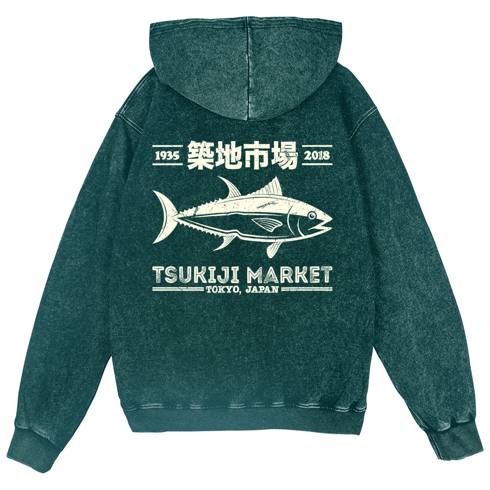 Tsukiji Fish Market Vintage Wash Zip Hoodie