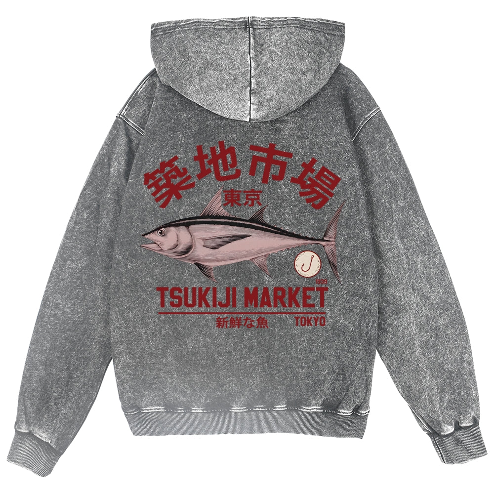 Tsukiji Fish Market Vintage Wash Zip Hoodie