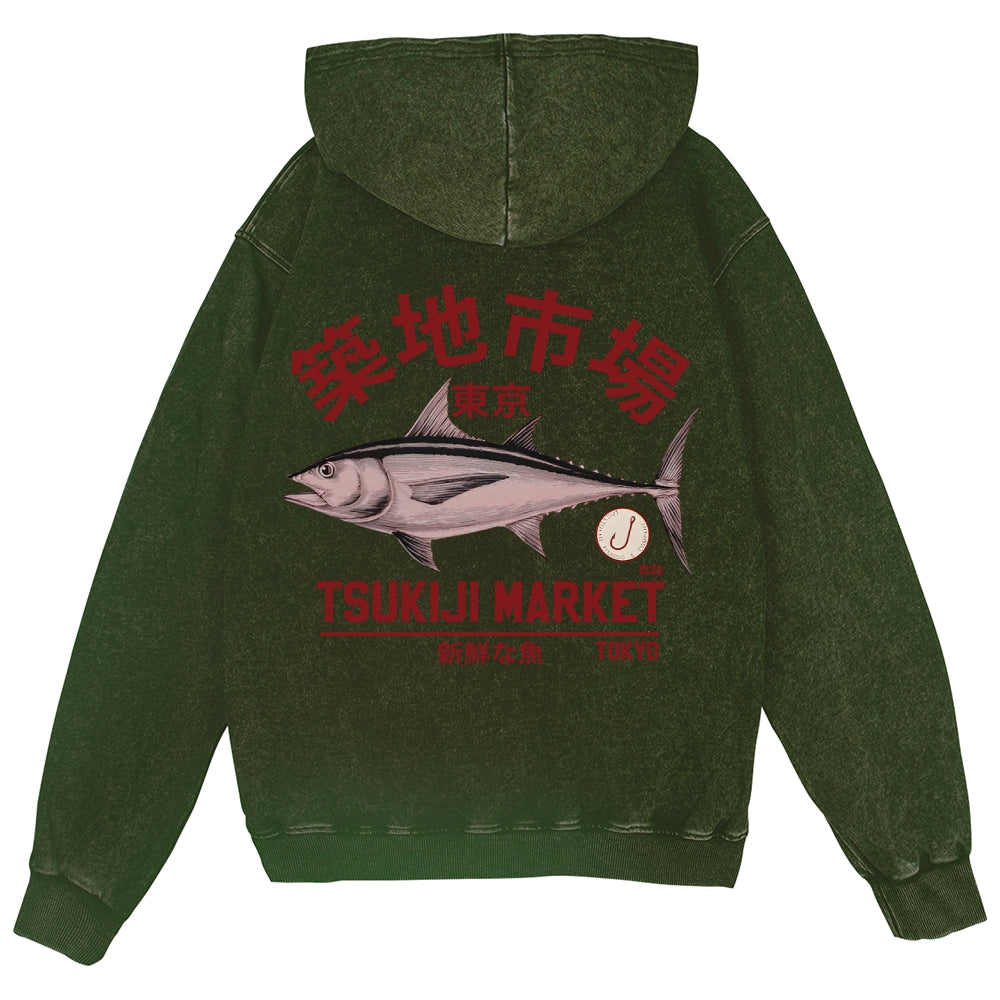 Tsukiji Fish Market Vintage Wash Zip Hoodie