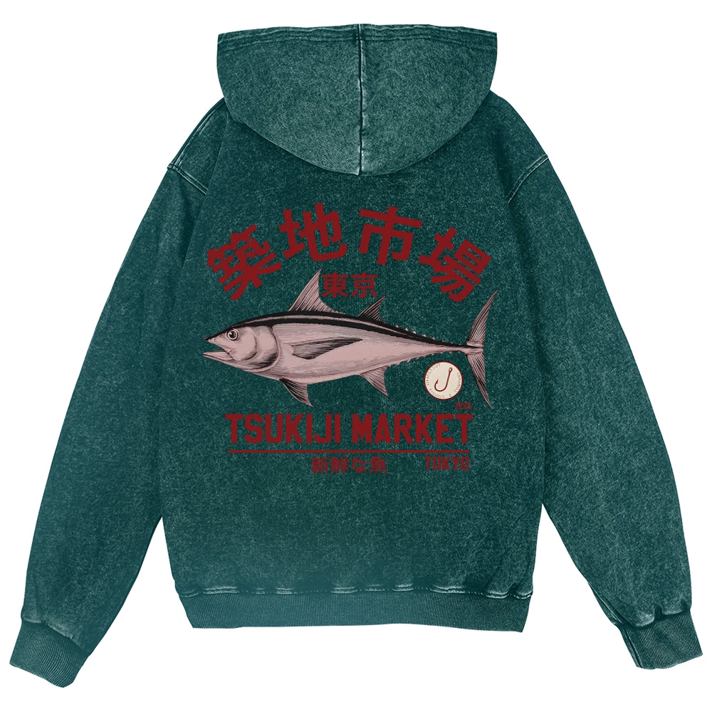 Tsukiji Fish Market Vintage Wash Zip Hoodie