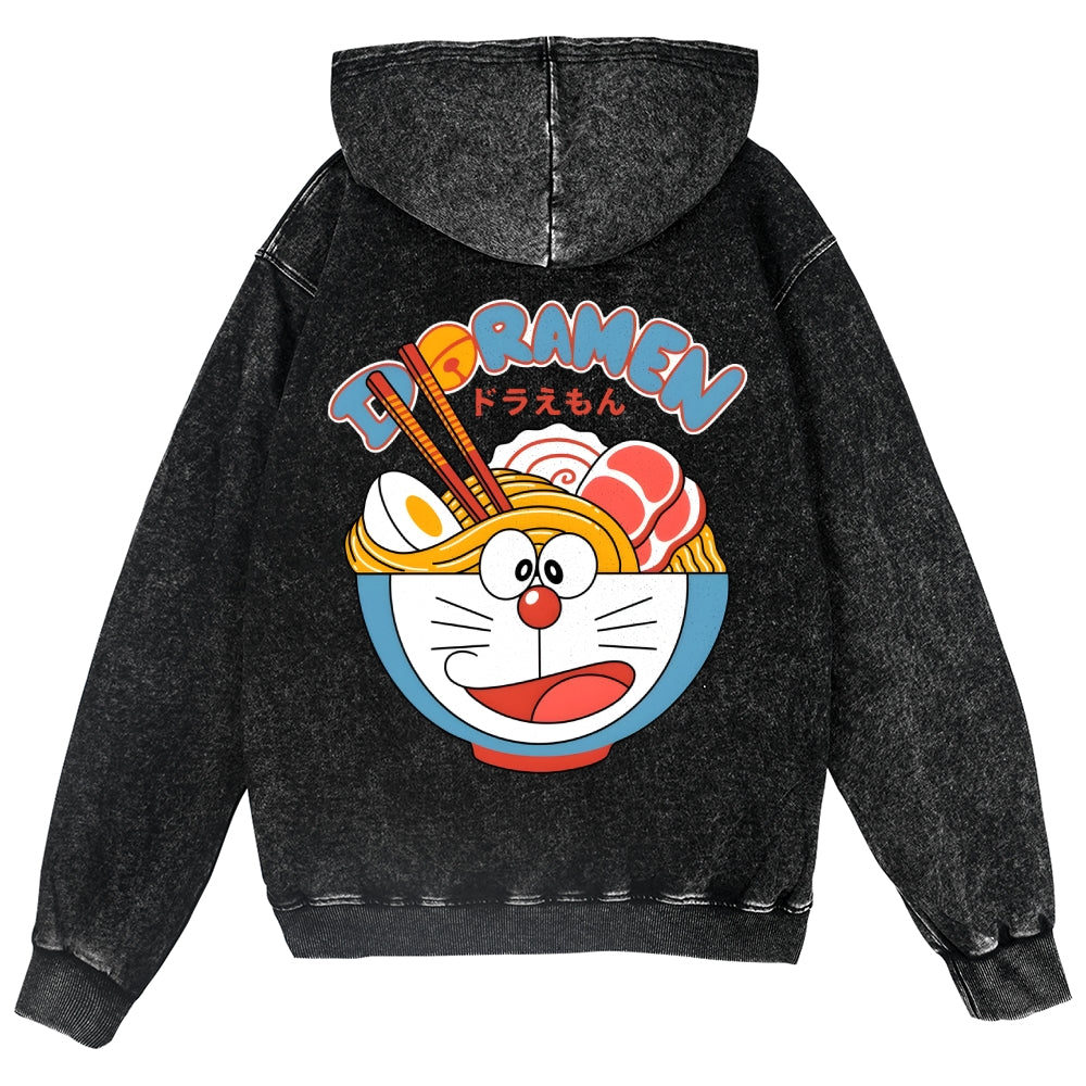Cat Ramen Vintage Wash Zip Hoodie