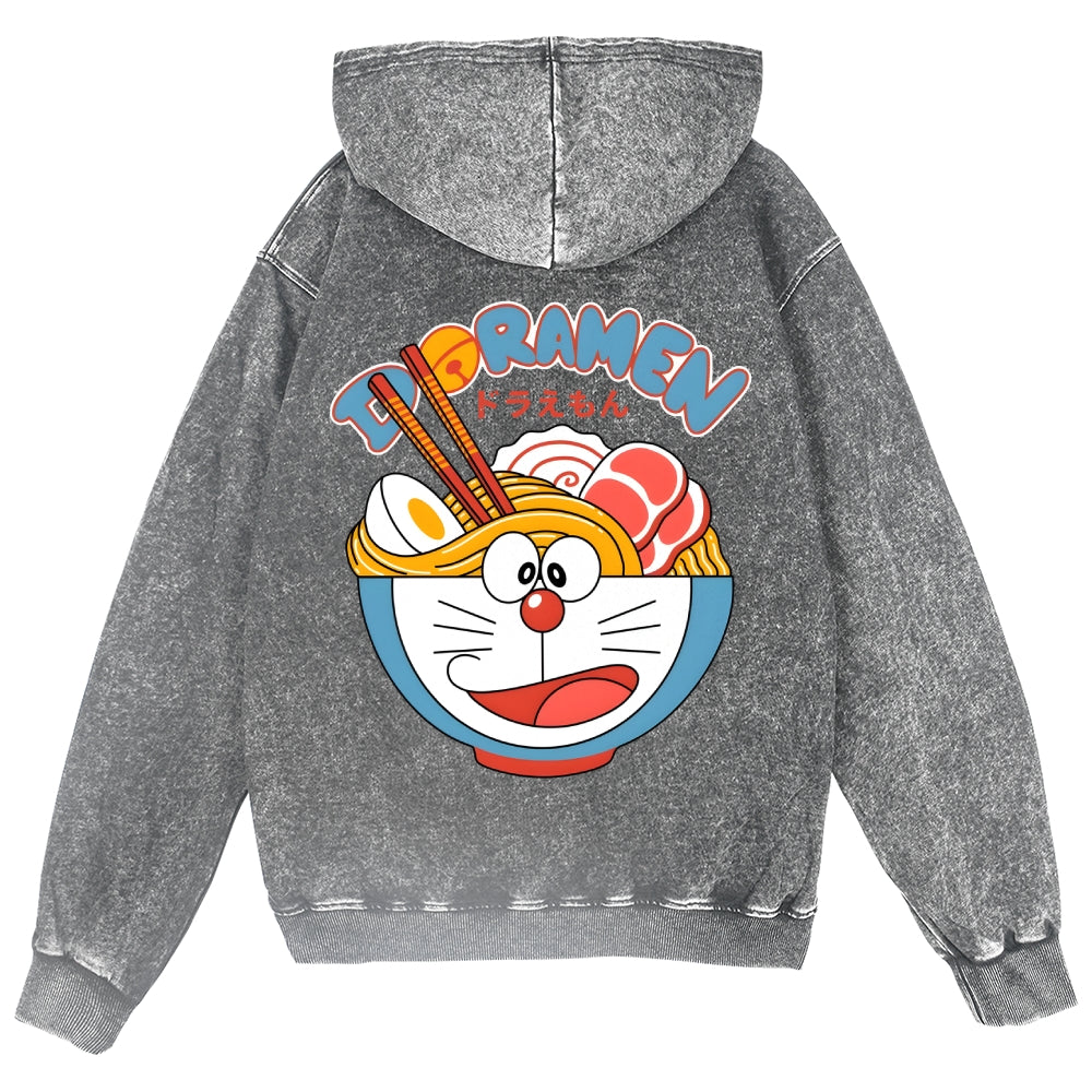 Cat Ramen Vintage Wash Zip Hoodie
