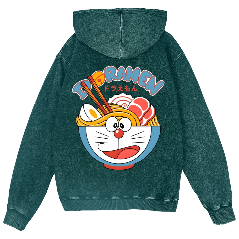 Cat Ramen Vintage Wash Zip Hoodie