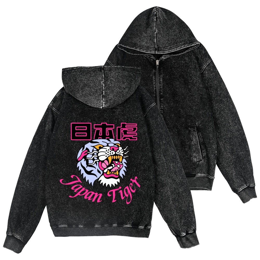 Japan Tiger Vintage Wash Zip Hoodie