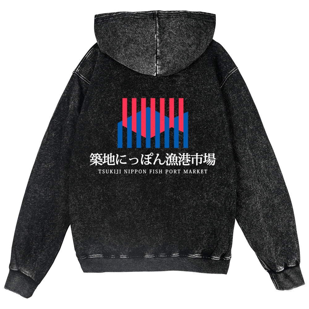 Tsukiji Fish Market Vintage Wash Zip Hoodie