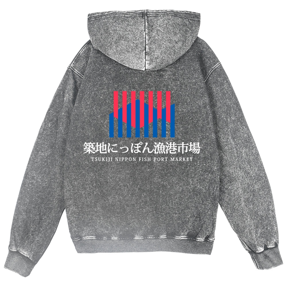 Tsukiji Fish Market Vintage Wash Zip Hoodie