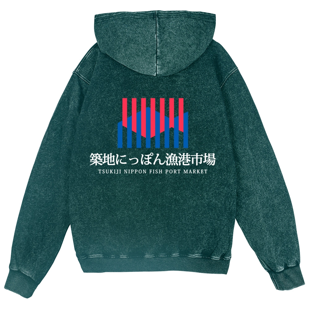 Tsukiji Fish Market Vintage Wash Zip Hoodie