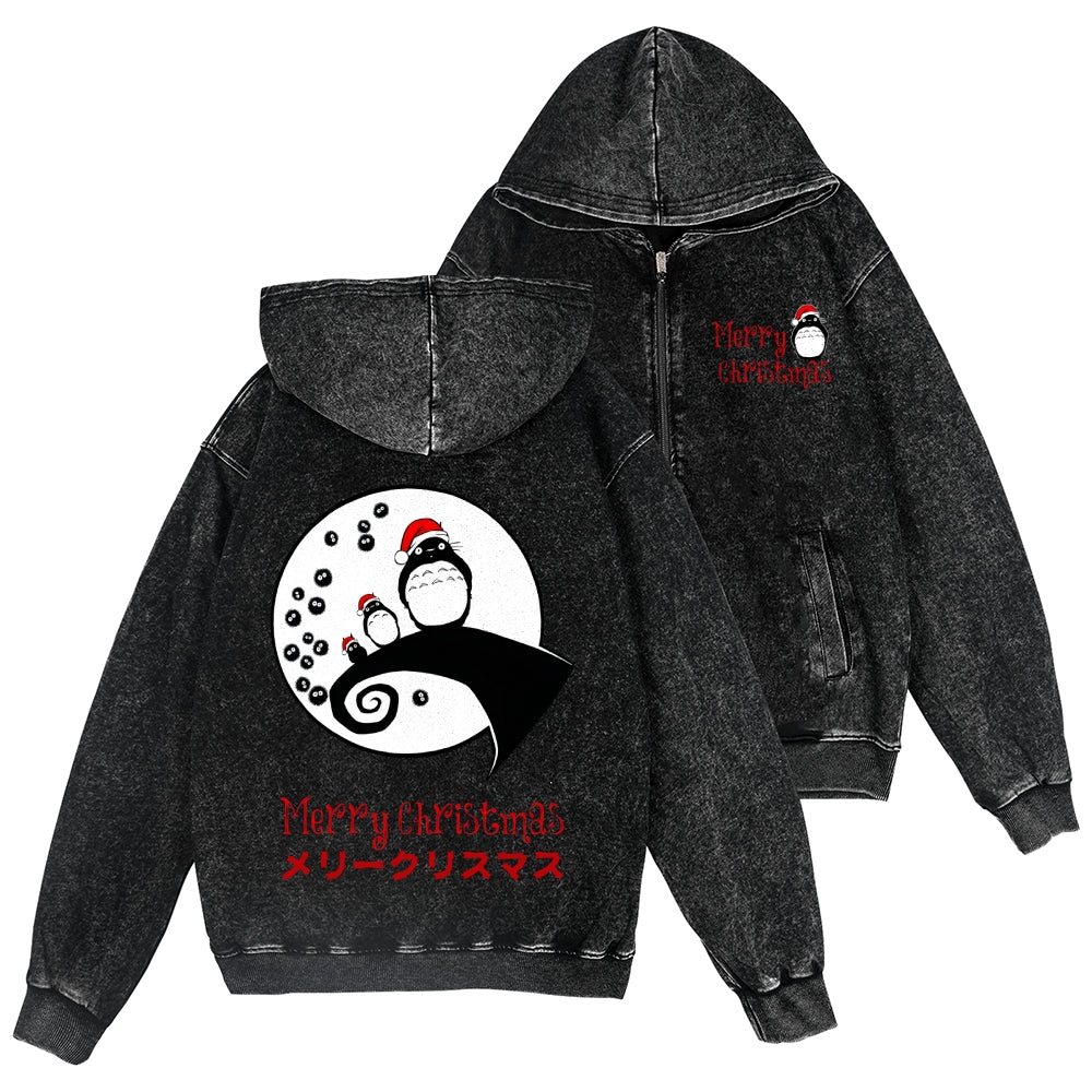 Ghibli Christmas Totoro Vintage Wash Zip Hoodie