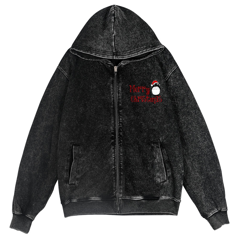 Ghibli Christmas Totoro Vintage Wash Zip Hoodie