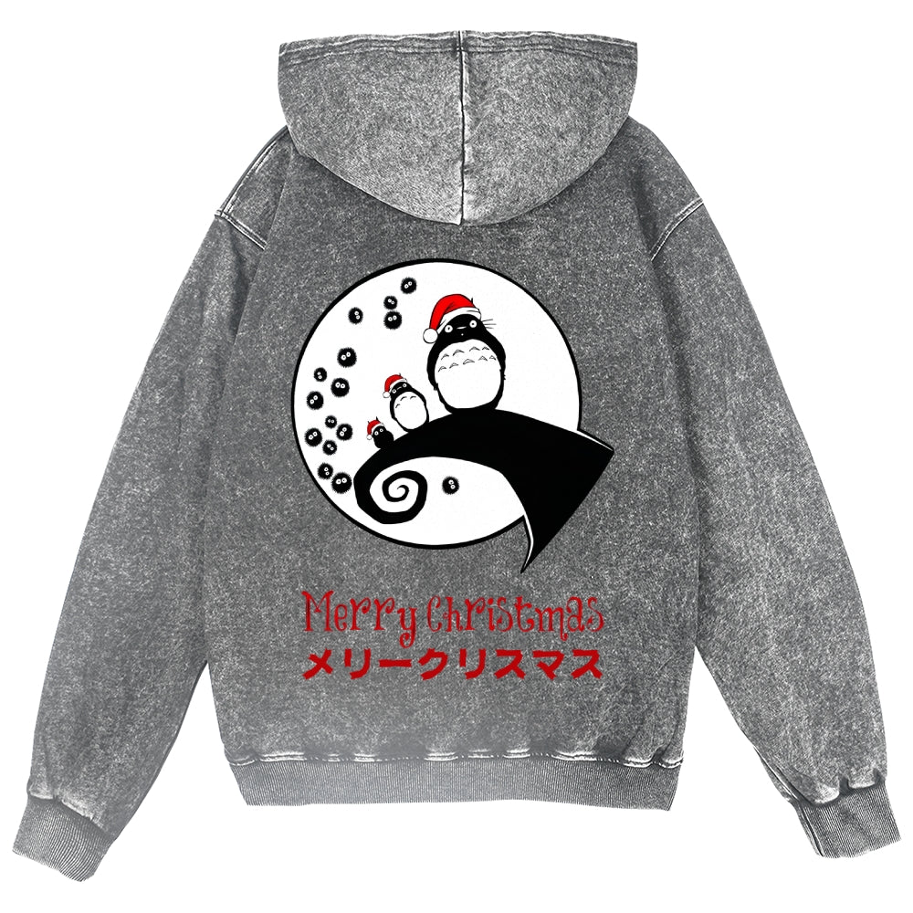 Ghibli Christmas Totoro Vintage Wash Zip Hoodie