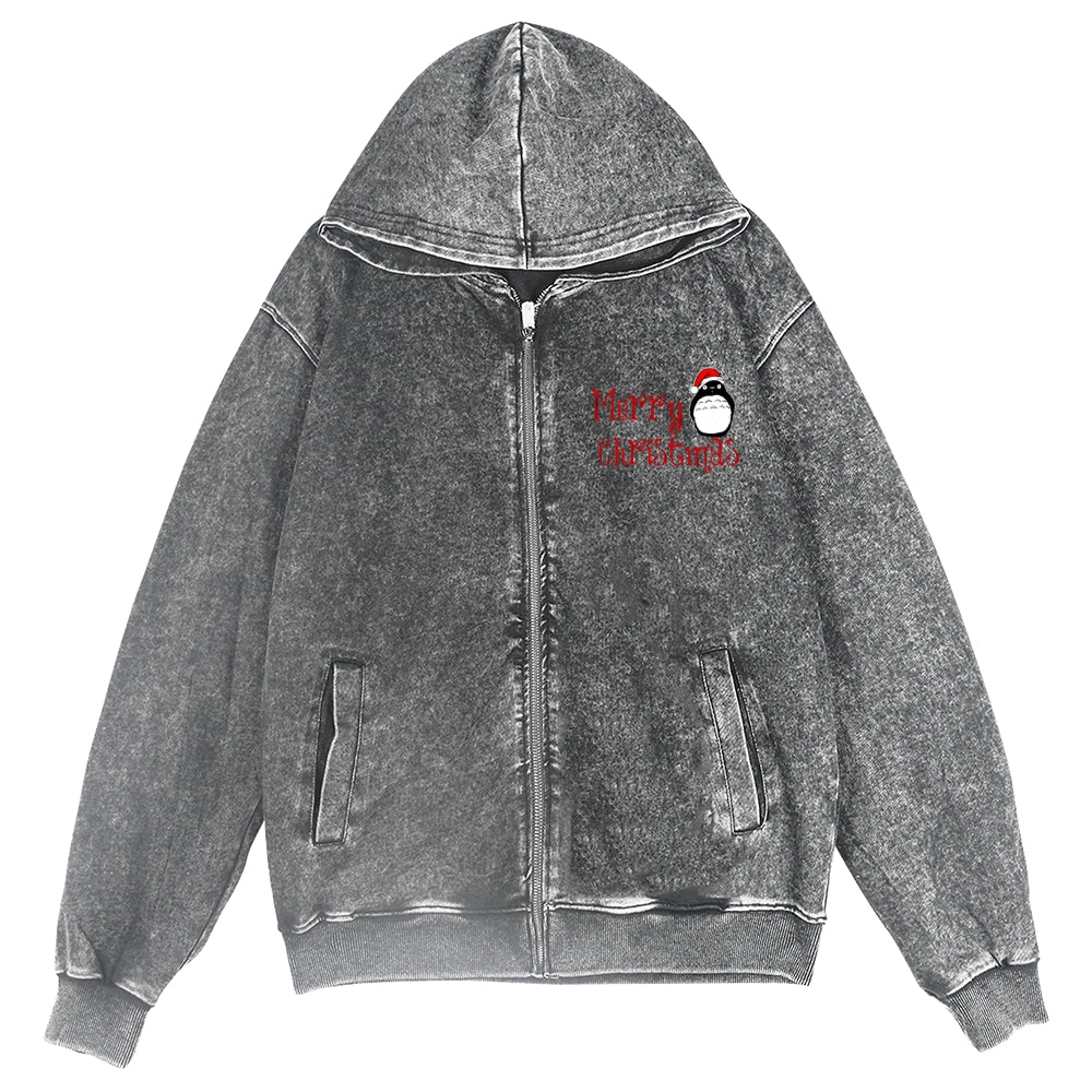 Ghibli Christmas Totoro Vintage Wash Zip Hoodie