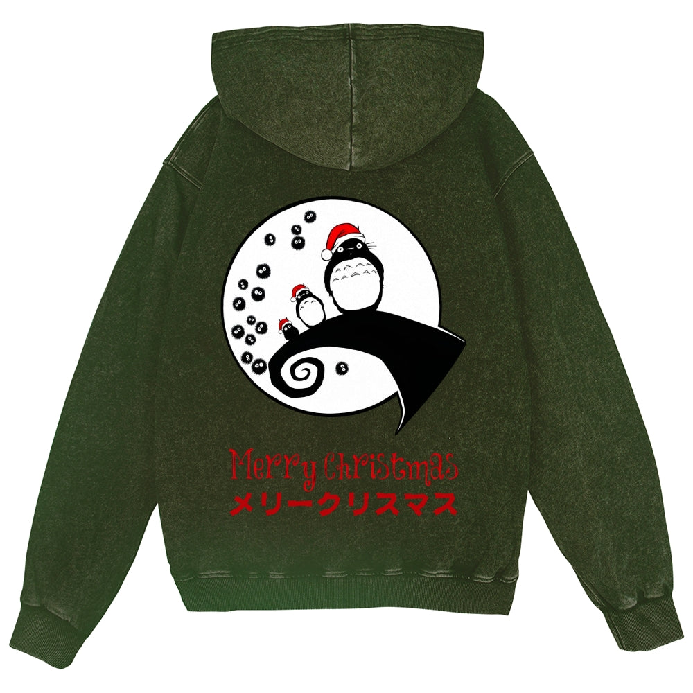 Ghibli Christmas Totoro Vintage Wash Zip Hoodie