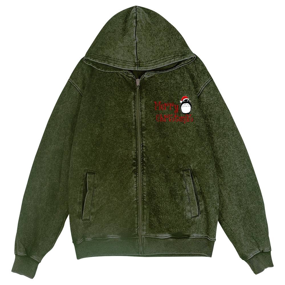 Ghibli Christmas Totoro Vintage Wash Zip Hoodie
