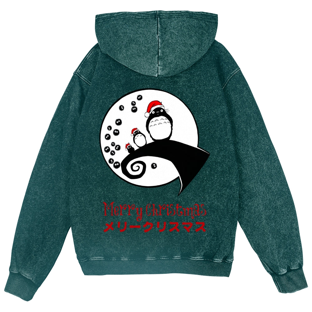 Ghibli Christmas Totoro Vintage Wash Zip Hoodie