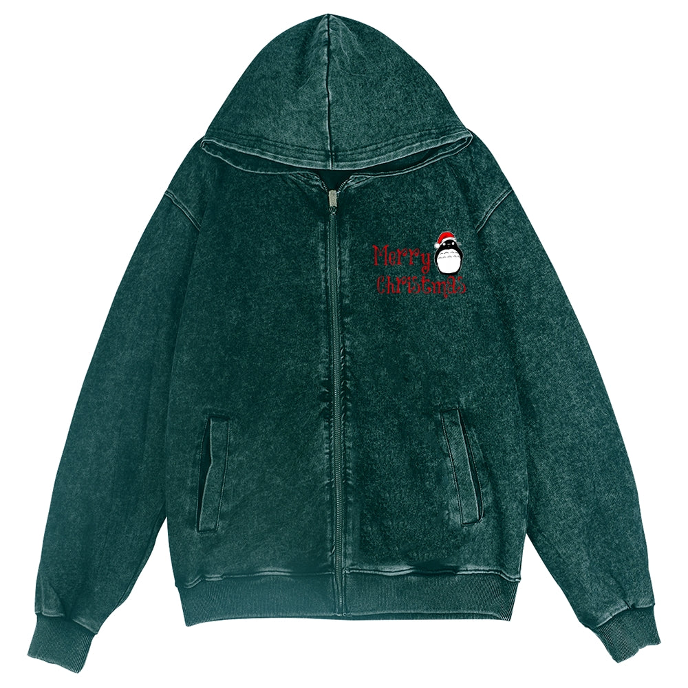 Ghibli Christmas Totoro Vintage Wash Zip Hoodie