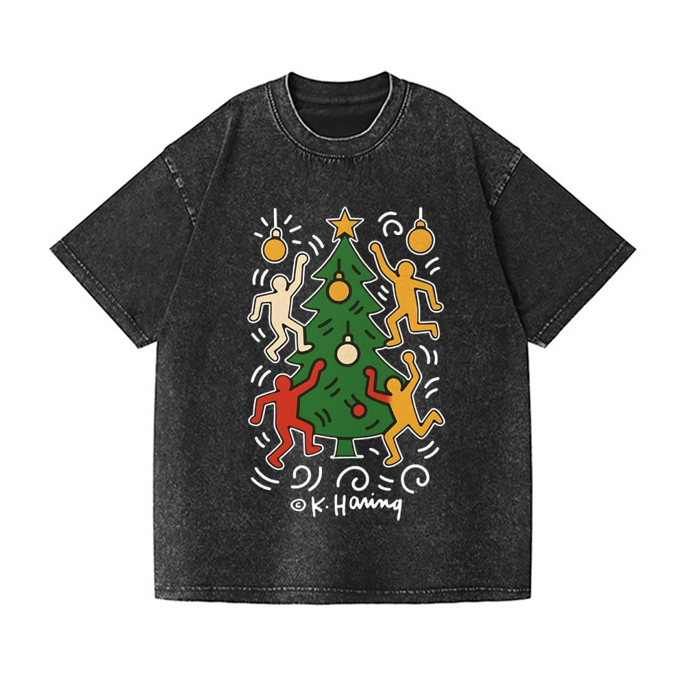 Christmas Keith Haring Vintage Wash Japanese Design T-Shirt