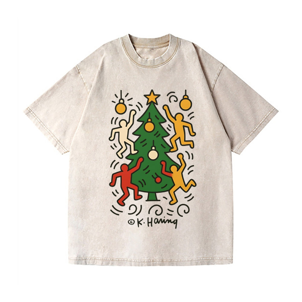 Christmas Keith Haring Vintage Wash Japanese Design T-Shirt