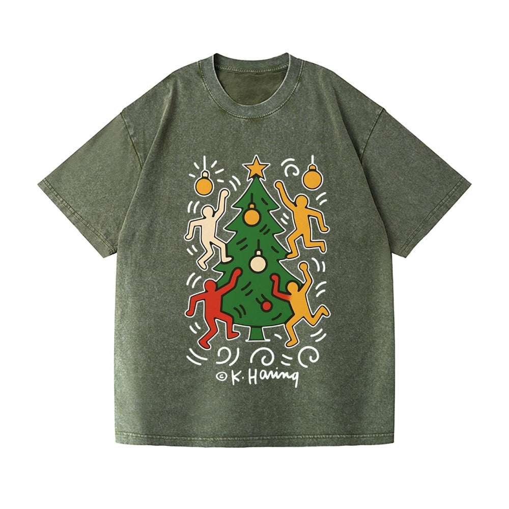 Christmas Keith Haring Vintage Wash Japanese Design T-Shirt