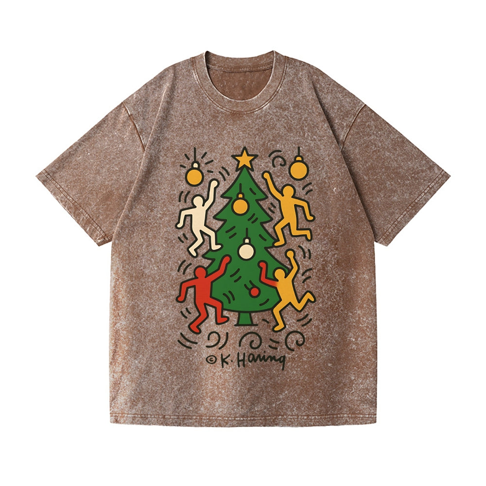 Christmas Keith Haring Vintage Wash Japanese Design T-Shirt