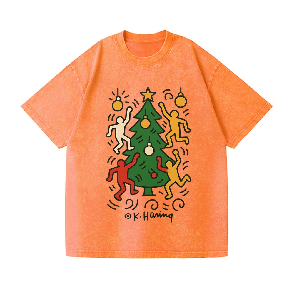 Christmas Keith Haring Vintage Wash Japanese Design T-Shirt