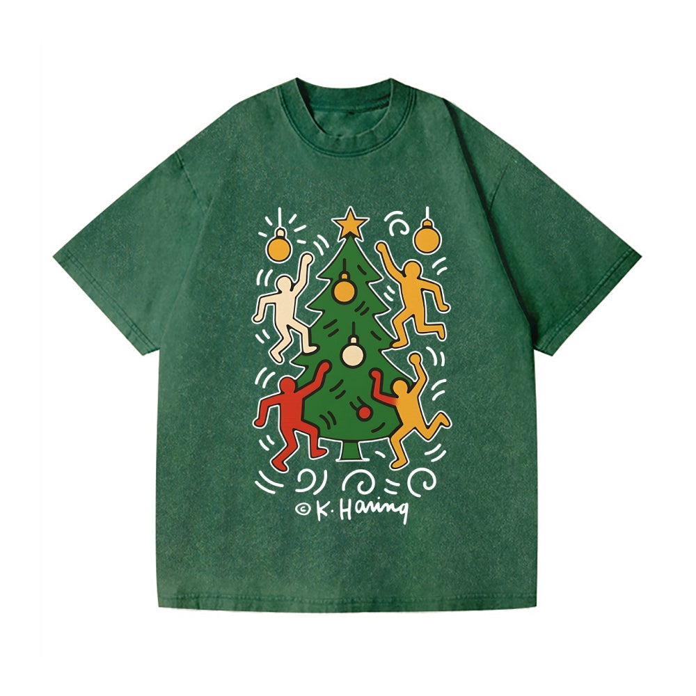 Christmas Keith Haring Vintage Wash Japanese Design T-Shirt