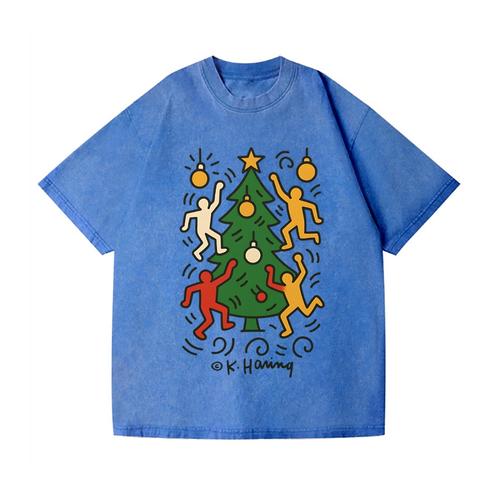 Christmas Keith Haring Vintage Wash Japanese Design T-Shirt