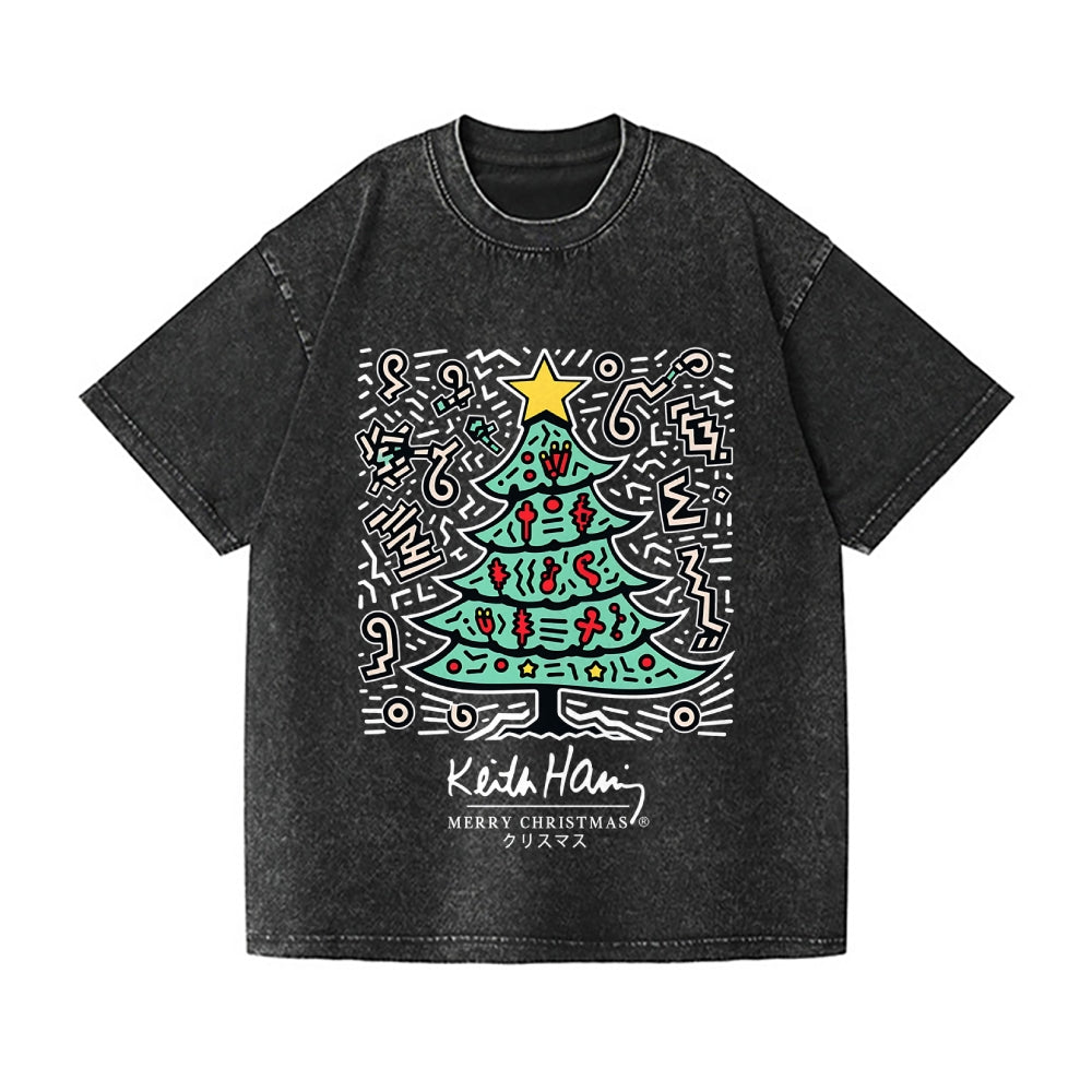 Christmas Keith Haring Vintage Wash Japanese Design T-Shirt