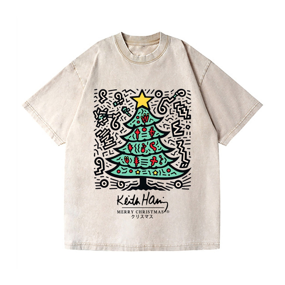 Christmas Keith Haring Vintage Wash Japanese Design T-Shirt