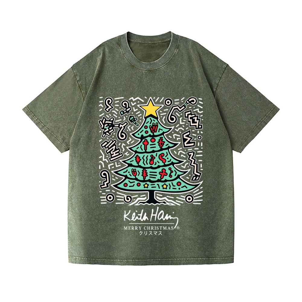Christmas Keith Haring Vintage Wash Japanese Design T-Shirt