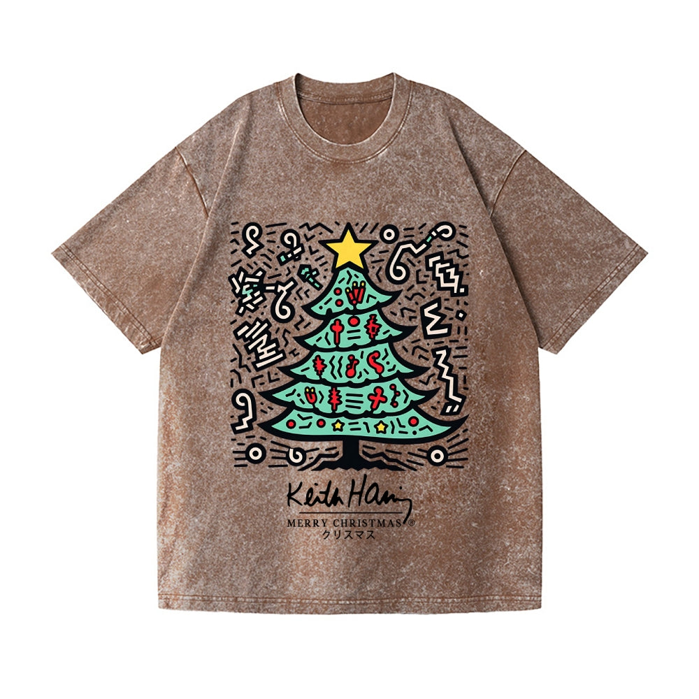 Christmas Keith Haring Vintage Wash Japanese Design T-Shirt
