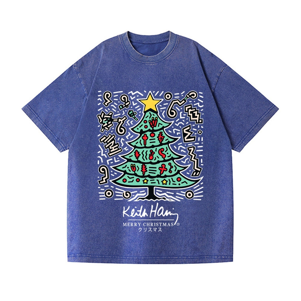 Christmas Keith Haring Vintage Wash Japanese Design T-Shirt