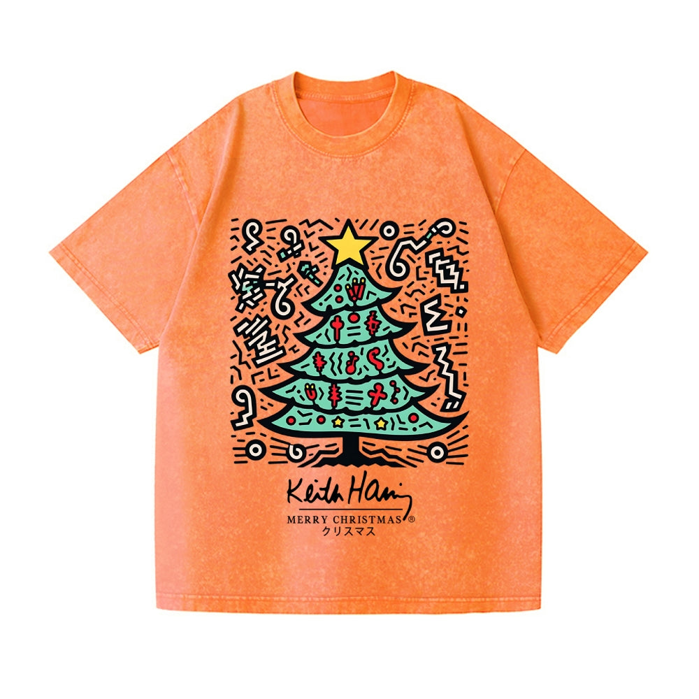 Christmas Keith Haring Vintage Wash Japanese Design T-Shirt