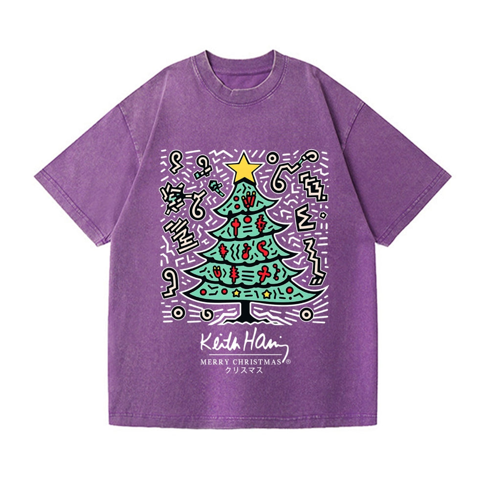 Christmas Keith Haring Vintage Wash Japanese Design T-Shirt