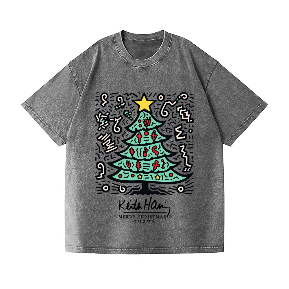 Christmas Keith Haring Vintage Wash Japanese Design T-Shirt