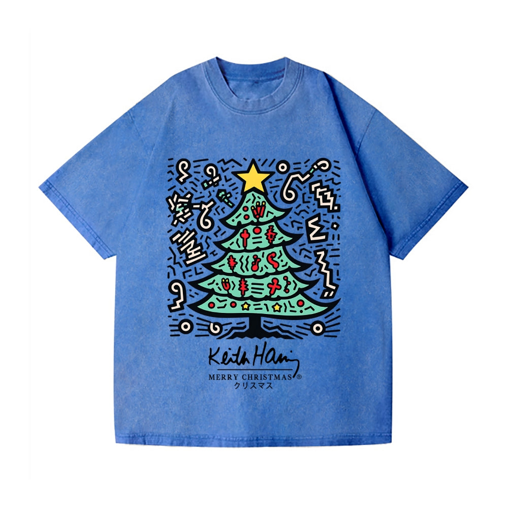 Christmas Keith Haring Vintage Wash Japanese Design T-Shirt