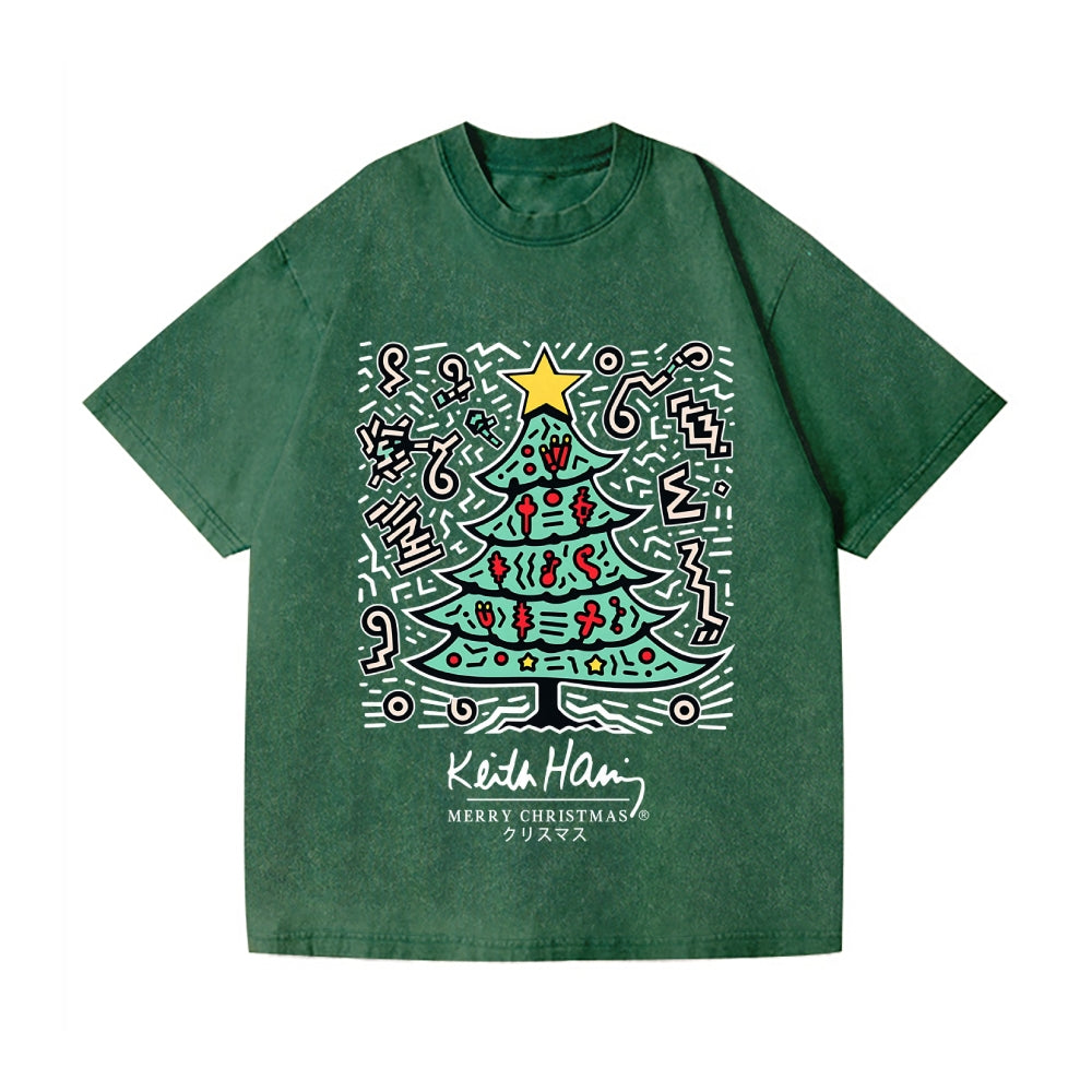 Christmas Keith Haring Vintage Wash Japanese Design T-Shirt