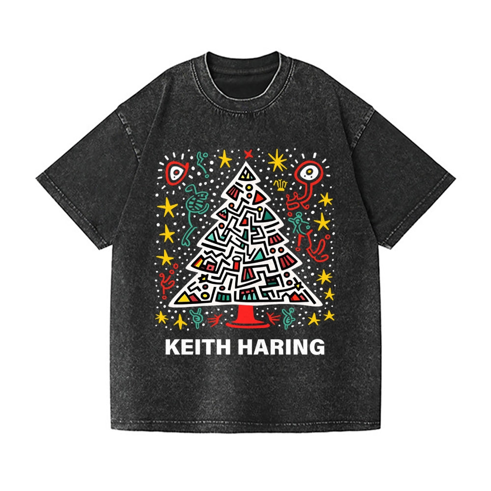 Christmas Keith Haring Vintage Wash Japanese Design T-Shirt
