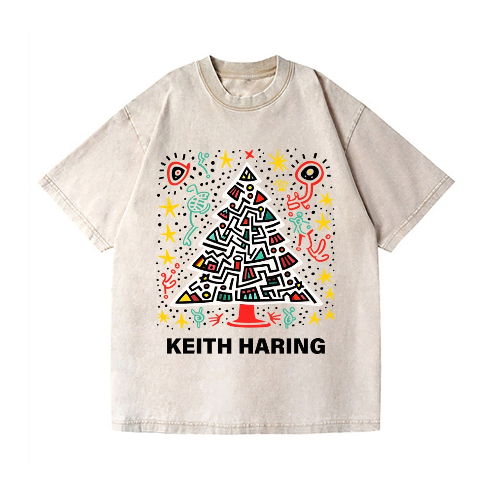 Christmas Keith Haring Vintage Wash Japanese Design T-Shirt
