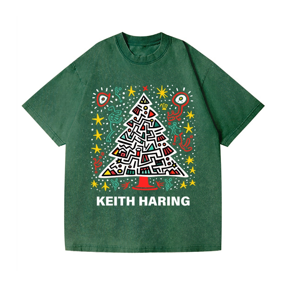 Christmas Keith Haring Vintage Wash Japanese Design T-Shirt
