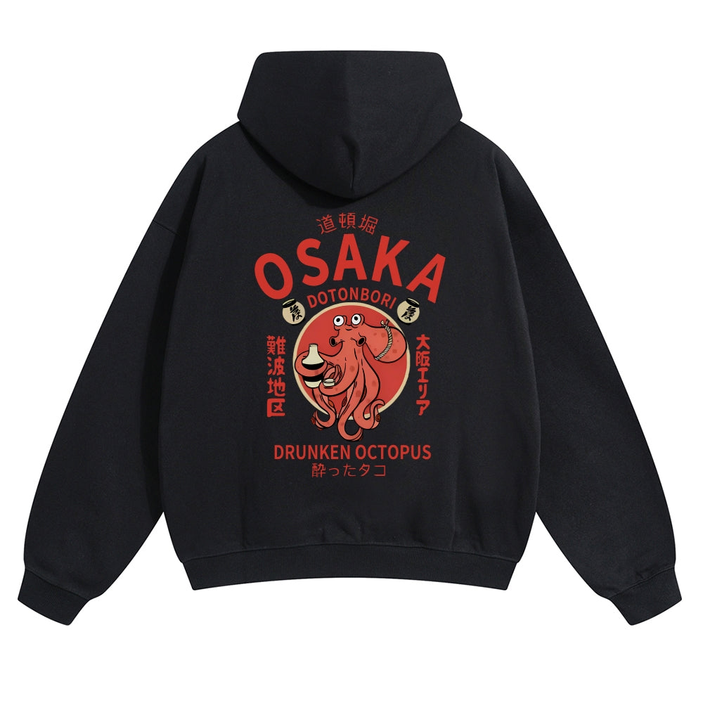 Osaka Dotonbori Drunken Octopus Vintage Cotton Hoodie
