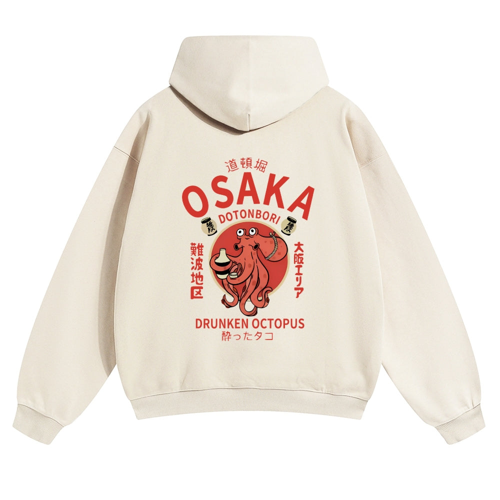 Osaka Dotonbori Drunken Octopus Vintage Cotton Hoodie