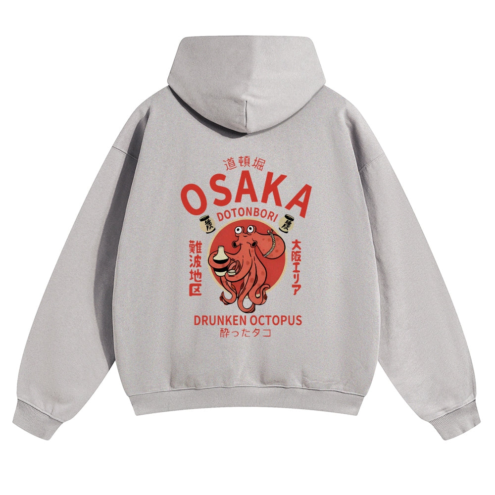 Osaka Dotonbori Drunken Octopus Vintage Cotton Hoodie