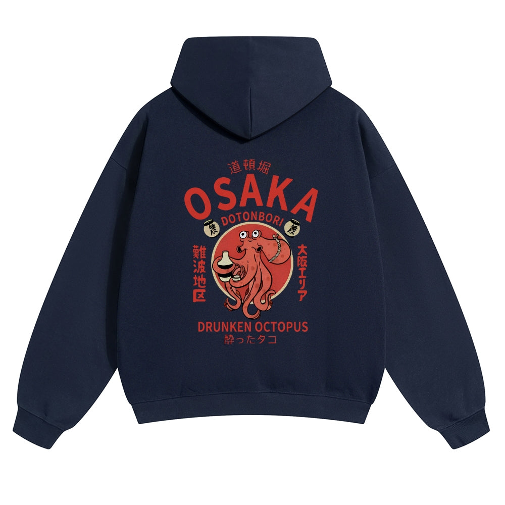 Osaka Dotonbori Drunken Octopus Vintage Cotton Hoodie
