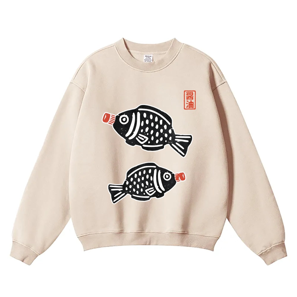 Fish Soy Sauce Vintage Cotton Blend Sweatshirt