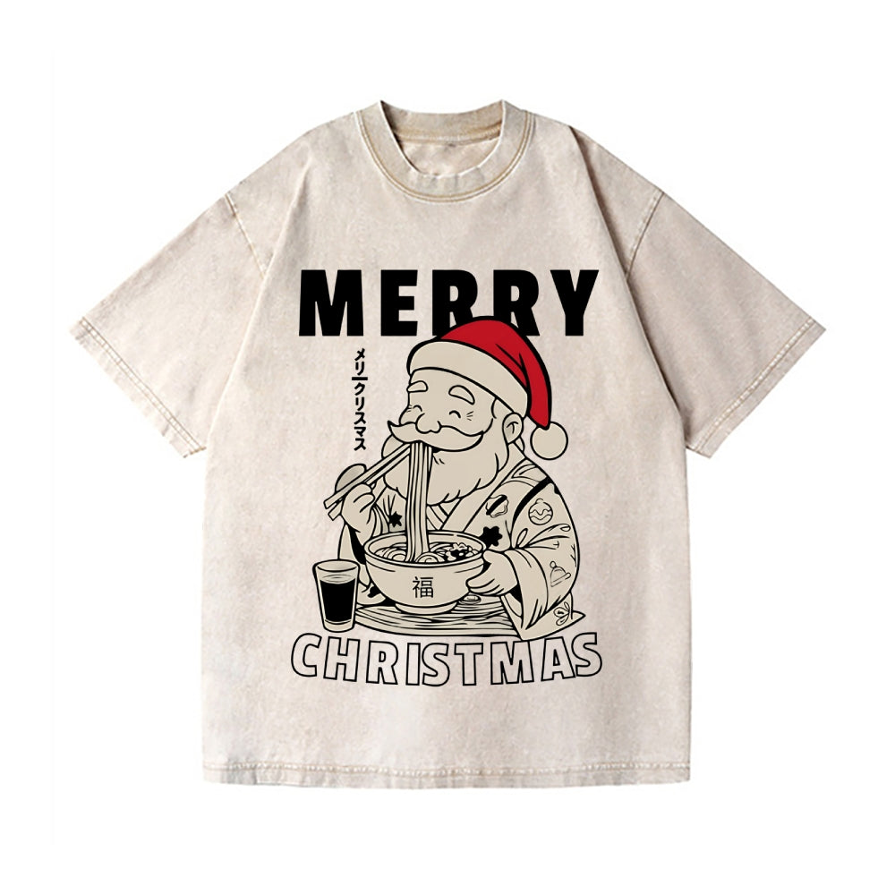Christmas Santa Ramen Vintage Wash Japanese Design T-Shirt