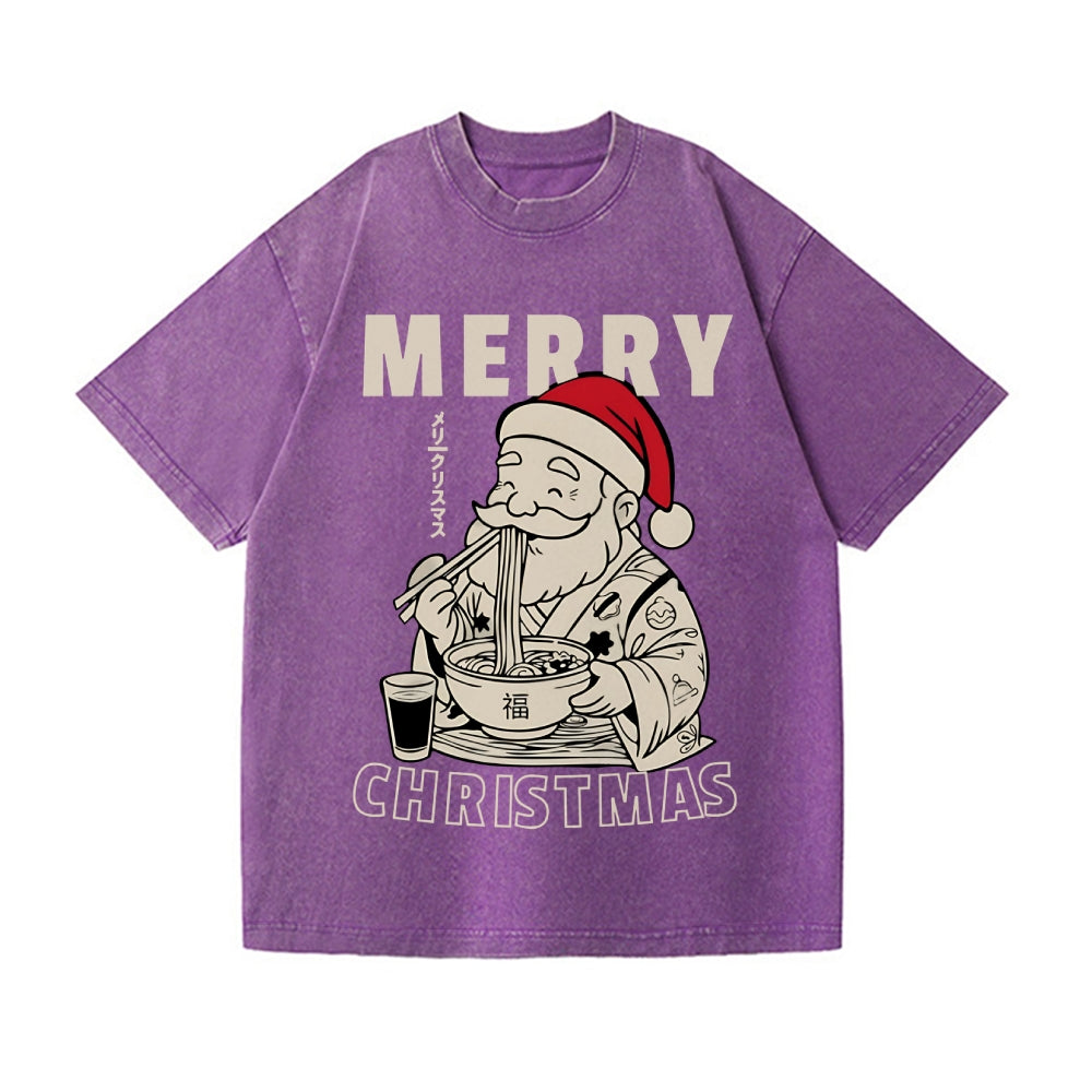 Christmas Santa Ramen Vintage Wash Japanese Design T-Shirt