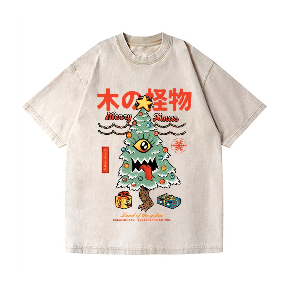 Yokai Christmas Vintage Wash Japanese Design T-Shirt